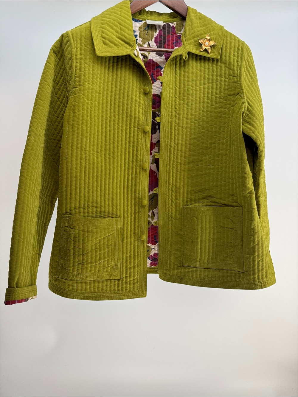 Fieldgear Women's Quilted Olive-Green reversible Jacket with Floral side